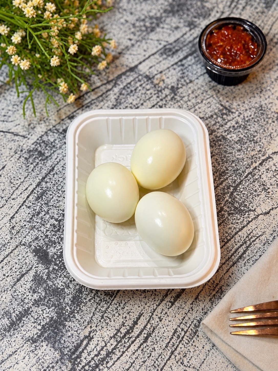 Three boiled eggs