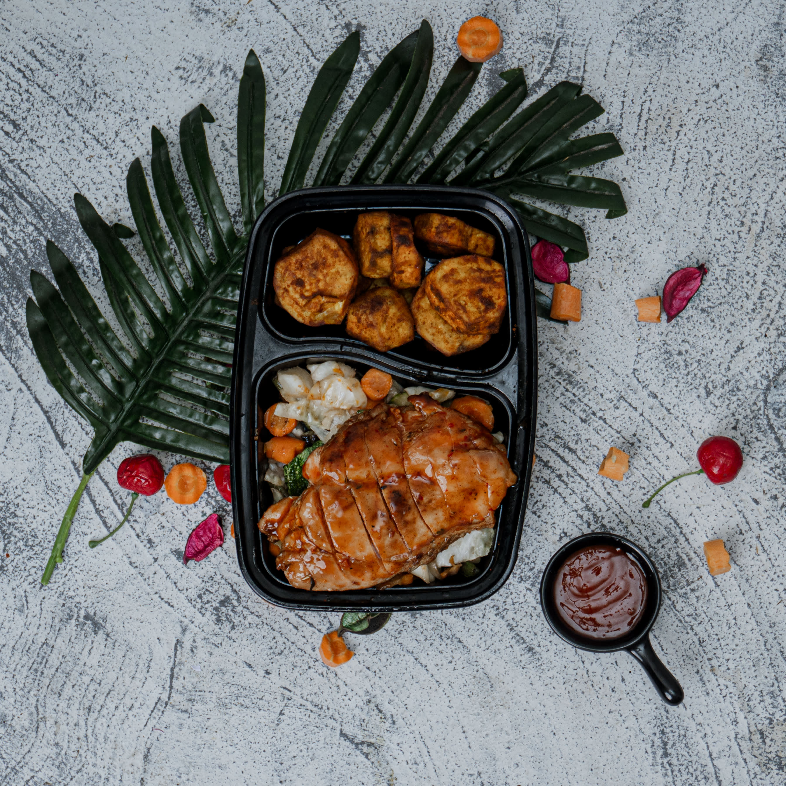 Baked Sweet Potatoes with Boneless Chicken Thighs & Sautéed Vegetables