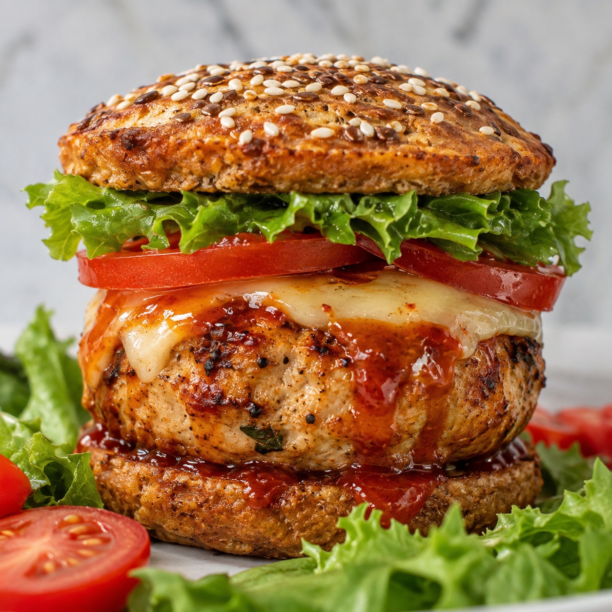 Protein chicken burger with fries
